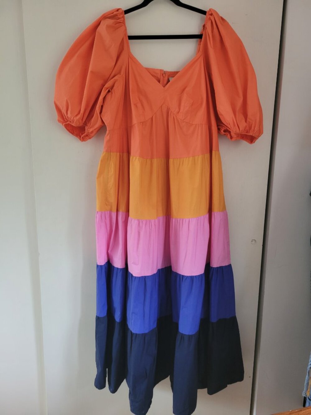 Farm Rio for Anthropologie Colorblock Tiered Puff Sleeve Maxi Dress Boho Chic 2X - Picture 2 of 9
